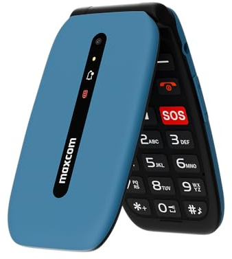 MAXCOM MM828 Téléphone portable 4G pour personnes âgées avec couvercle Flip, touches et grandes icônes, bouton SOS, 8 contacts d'appel rapide, numérotation directe, écran 2,4, batterie 1200 mAh, bleu