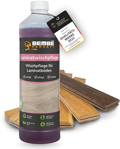 Bembé Laminatwischpflege I 1 Liter I Laminatpflege & Laminatreiniger zum Wischen I Pflegemittel für Laminatböden I Seidenglänzend, wasserabweisend & gleithemmend I Laminatboden-Pflege