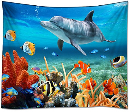 YISUMEI 150x200 cm Tapisserie Wandteppich Wandbehang Tabelle Vorhang Wand Decor Tisch Couch Bezug Picknick Decke Beach Überwurf Delphin Meer Koralle Meeresboden