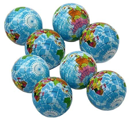 6Pcs 6cm Squeeze Earth Balls World Globe Map Stress Balls Lightweight Foam Stress Relief Educational Toys Hand Exercise Fidget Party Bag Fillers, Blue