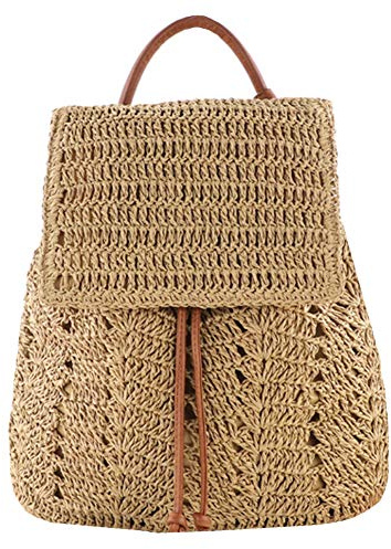 Mochila de paja de moda de jerez para mujer con cordón de hombro bohemio, bolsos de playa