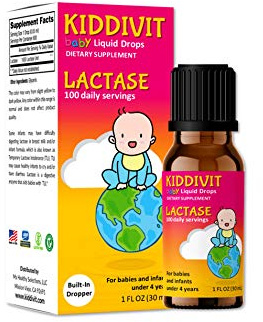 Kiddivit Baby Lactase Drops 1000 Units – Gentle Digestive Support Enzyme Supplement – 100 Daily Servings – Built-In Dropper, Glass Bottle – Gluten Free, Vegetarian, 1oz
