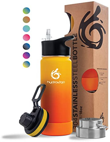 hydro2go Edelstahl Trinkflasche mit Strohhalm – 500 ml Thermoflasche, BPA-frei & auslaufsicher, mit 3 Verschlüssen – ideal für Kinder, Sport & Outdoor