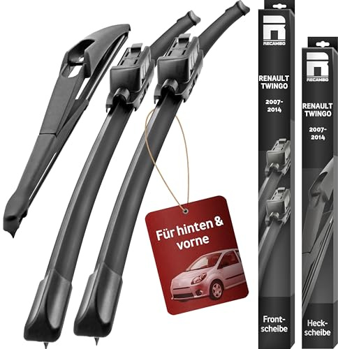 Recambo SCHEIBENWISCHER VORNE + HINTEN kompatibel für RENAULT TWINGO | BJ 2007-2014 (3er Set: 600mm / 400mm / 300mm)