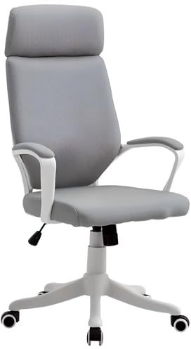 Vinsetto Sedia da Ufficio Girevole con Poggiatesta, Poltrona con Altezza Regolabile e Funzione Dondolo, 63x65x112-120cm, Grigio Chiaro