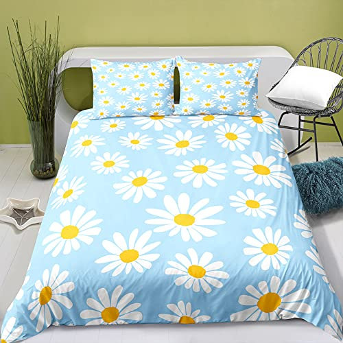 LSYW Funda Nordica Cama 150 Crisantemo Azul Ropa de Cama 150 para Niños Adultos con Cremallera cómodo y Transpirable Microfibra Fundas Nordicas 220x240 cm + 2 Fundas de Almohada 50x80 cm