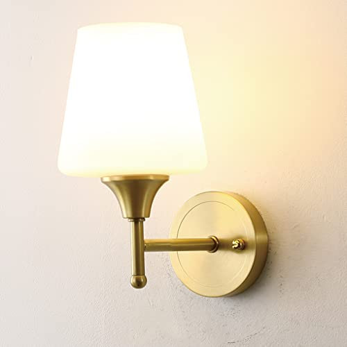 sxysxysxy Vintage innen Wandlampe Kupfer Wandleuchten Mit Glasschirm Amerikanischen Nachttischlampe Minimalismus Wandleuchte Wandbeleuchtung Schlafzimmer Wohnzimmer Loft Treppen Dekoration E27