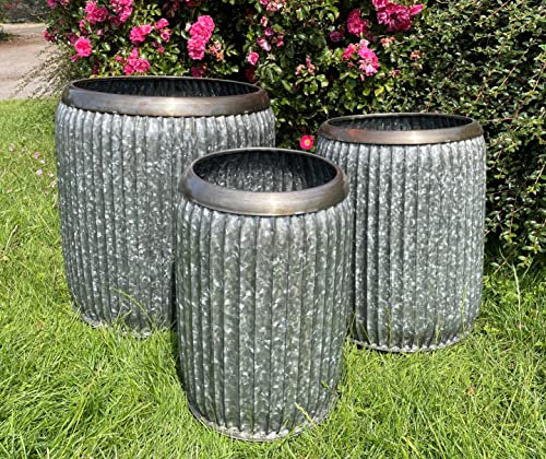 Set 3 Galvanised Vintage Dolly Tub | Metal Steel Zinc Garden Flower Pot Trough Planter