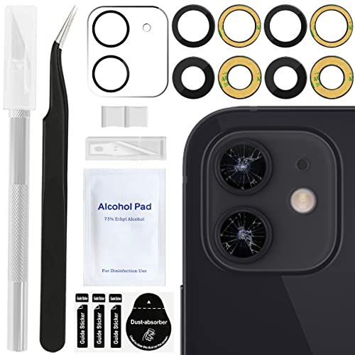 ZHUROUPU 2-pack bakre bakre kameralins ersättning för iPhone 12 minikamera glaslins med baklim, reparationsverktygssats, kameraglaslinsskydd