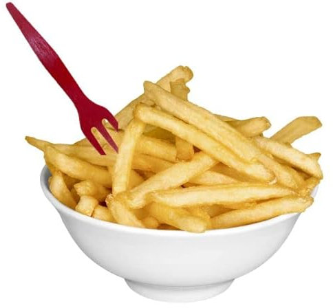 BALSAT Lot de 1000 fourchettes de couleur jetables compostables pour frites et fruits, organique recyclable, brochette à frites, mini fourchette colorée, 8,5 cm