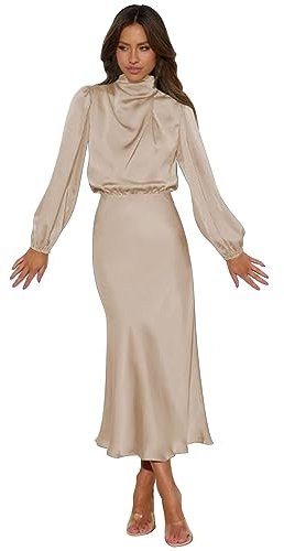 Robes d'automne pour femmes 2023 Robe sexy pour invitée de mariage Maison Blanche Marché noir Robe de fête de Noël, kaki, Taille L
