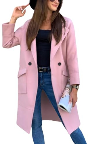 ORANDESIGNE Cappotto Donna Invernale Elegante Lungo Blazer Giacca di Lana Inverno Caldo Trench Parka Giubbotto Slim Fit Casual Windbreaker Jacket Outwear Cappottino con Bottoni Rosa XXL