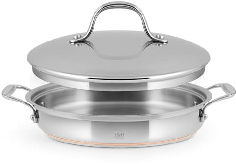 H&H Casserole en INOX et cuivre, 2 poignées, 26 cm, avec Couvercle