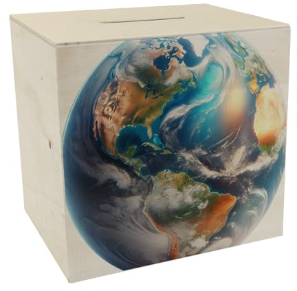 Erdkugel Spardose aus Holz Weltkugel Globus Spardose aus Holz Planet Erde Sphäre für Weltenbummler Geld sparen Welt entdecken Kugel Design