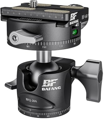 BF BAFANG Cabeza de Trípode, Rótula de Bola, Cabezal de Bola Metálica Ballhead 360° Giratoria Panorámica con 1/4’’ Placa de Liberación Rápida y Nivel de Burbuja para Trípode Monopie,Carga 8kg