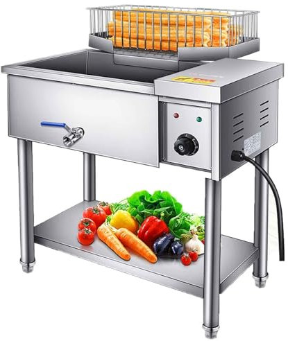 Elettrica Friggitrice Professionale Verticale in Acciaio Inox con Valvola di Scarico Olio 220 V 4000 W Friggitrice Grande da 34 L per Ristoranti E Esterni