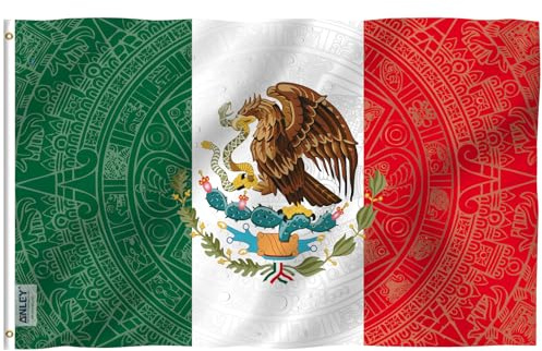 Anley Drapeau du Mexique Fly Breeze 3x5 Pieds-en-tête en Toile et Double Couture-Drapeaux nationaux Aztèques Mexicains MX Cinco de Mayo du Jour de l'Indépendance en Polyester avec œillets en Laiton