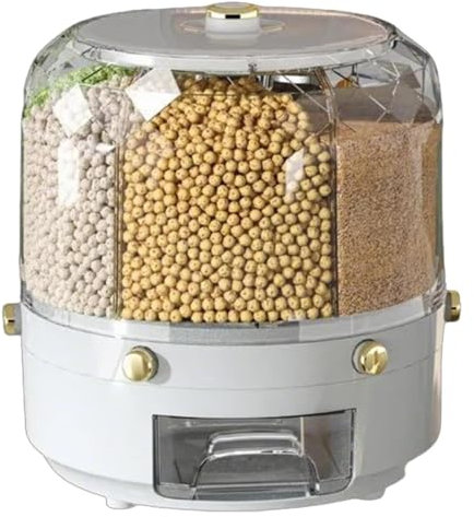 MEMEM Grains Storage ContainerSealed 360 Degree Rotating Rice Dispenser Sturdy Rice Box with Visual Inventory Window Rotatable Grains Storagee Box(Grey)