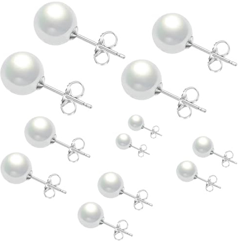 OQKAHIV Boucles d'Oreilles en Perles Rondes 5 Paires pour Femmes