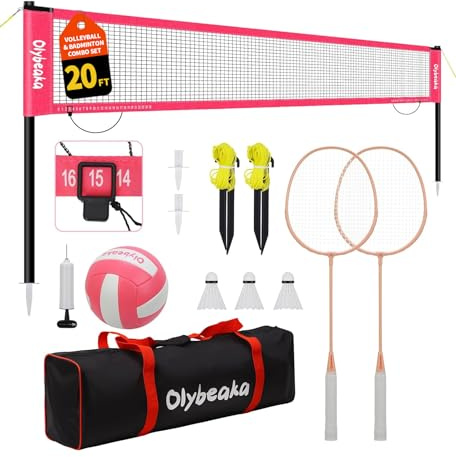 Olybeaka Easy Set Up Badminton & Volleyball Net Set System (Pink)