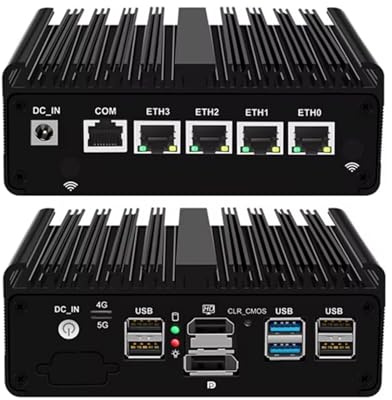 FakestarPC Brandvägg mikroapparat N150 (uppgraderad N100, 4C/4T), 4X i226-V 2.5G fläktlös mini-PC, 6*USB, 1* HDMI, 1* DP 1* RJ45 COM, Industriell mini PC PVE ESXi