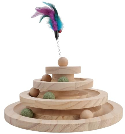 Cat Ball Track Toy, Gjord Av Fast trä, Tallved Multi -nivå, Reducera Tristess Interaktiv Rullleksak för Kattskrapning, Designad Specifikt för Katter