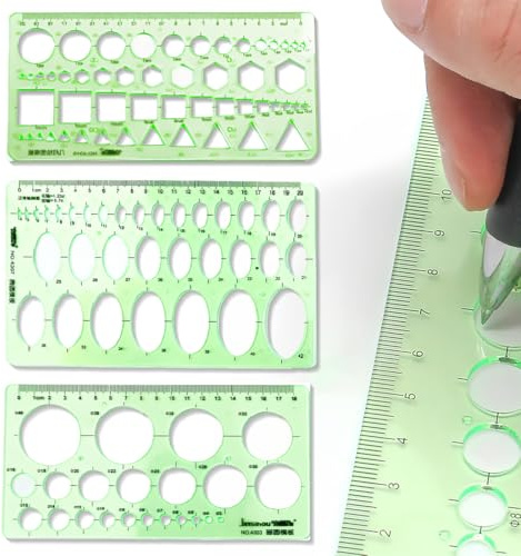 QOMJUFA 3 pcs Kreisschablone Technisches Zeichnen,Lochschablone Technisches Zeichnen,Radienschablonen Schablone,Schablone mit 36 Kreisen Schablonen zum Malen für Zeichnen Bau