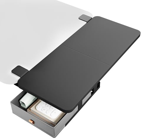 PEGZONE Ergonomics Desk Extender Tray, 27.5 x 11.8 Clamp On Desk Shelf, Desk Extension with Storage Drawer, Table Desk Arm Rest, Clamp On Keyboard Tray for Office and Home, Workstation Organizer