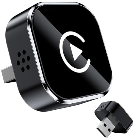 Lotvic 2 en 1 Adaptador Carplay, Adaptador Inalámbrico, Convierte Cable a Inalámbrico, CarPlay y Android Auto, Mini y Estable, USB C/A, Negro