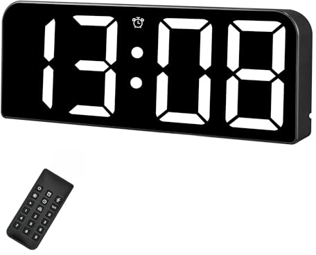 Sukeen Digitale Wanduhr, 9.6 Wanduhr Digitaluhr mit Fernbedienung, Wecker, Datum, Temperatur, 12/24H, Countdown, Helligkeit, Tischuhr Ohne Tickgeräusche für Büro, Wohnzimmer, Schule - Weiß