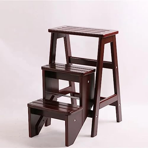 Aioneer Taburete De Madera Maciza con Escalón, Escalera Plegable De Madera, Asiento De Banco, Silla De Cocina, Silla para Subir Escaleras con 3 Escalones