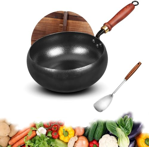 Poêle Japonaise En Fonte Suntuup, Pure Antiadhésive Non Revêtue, Fabriquée À La Main, Poêle En Fonte Forgée Avec Couvercle En Bois, Pour Cuisinière À Gaz À Induction,Holzdeckel-28CM