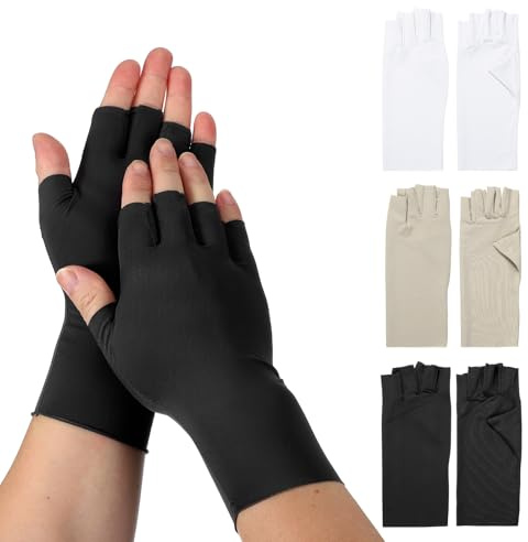 YELARXI Sun Protection Gloves, Half Finger Summer Hand Protection Gloves Breathable Touchscreen Fingerless Mitten, 3 Pairs Black/White/Skin Tone & Nylon Ice Silk for(Outdoor Sport Cycling)