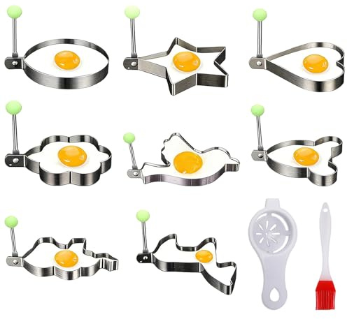 8Pcs Stainless Steel Egg Rings, Egg Rings for Frying, Omelette Ring with Egg Yolk Separator and Brush Stainless Steel Pancake Mold for Household Kitchen Cooking