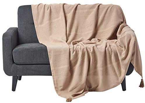 HOMESCAPES Manta o Cubresofá Beige - 225 x 255 cm – Colección Rajput 100% Algodón