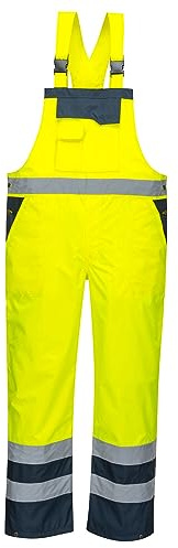 Portwest S488 Cotte Contrast Non Doublée Nombreuses Poches Très Utiles 300D | Jaune/Marine, L, EN ISO 20471 Classe 2, Ouverture Latérale Réglable, Imperméable à L'eau, Dos Elastiqué, Haute Visibilité