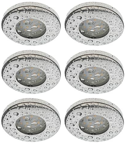 Trango 6er Set IP44 LED Einbaustrahler in Chrom Rund 6729IP-068MO inkl. 6x 5 W LED Modul nur 3cm Einbautiefe für Bad Dusche Einbauspots Deckenspots Deckenleuchten