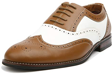 Ferro Aldo Men's Arthur Wingtip Oxford Dress Shoes | Classic Brogue & Two-Tone Spectator Styles |MFA139001D |in Brown & White, Size 13