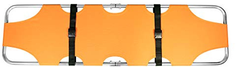 LINE2design Medical Emergency Flat Folding Portable Stretcher with Two Steel Bars - EMT Backboard Ambulance Stretcher Lightweight Heavy Duty Travel Size Patient Transport - Orange