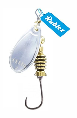 Rublex - Pack de 5 Cucharillas de Pesca Celta-2 Plata | Cebo Artificial de Pesca con Anzuelo Simple sin Muerte Fácilmente Intercambiable con Sistema Quita-Vueltas, Color Plata, 3'5gr