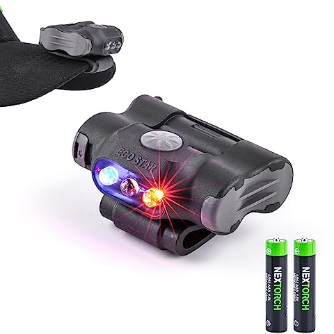 Nextorch Lampe frontale LED à clipser avec lumière rouge bleue clignotante AAA pour la course, le camping, la pêche, le cyclisme, le sauvetage en plein air