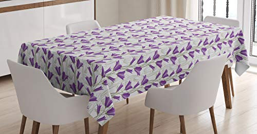 ABAKUHAUS Jugendstil Tischdecke, Glockenblumen Bouquet, Für den Inn und Outdoor Bereich geeignet Waschbar Druck Klar Kein Verblassen, 140 x 170 cm, Reseda Grün Violett