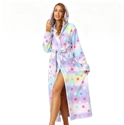 RONGTAI Womens Dressing Gown Fleece Plush Warm Long Hooded Robes | Extra Soft, Warm,Comfortable & Thick Bathrobes for Spa Hotel Sleepwear