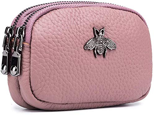 alouweekuky Damen Leder Geldbörse - Doppelreißverschluss Bee Change Pouch Brieftasche Kartenhalter Münztasche Mini Einfache süße Münztasche nützlich für Damen Frauen