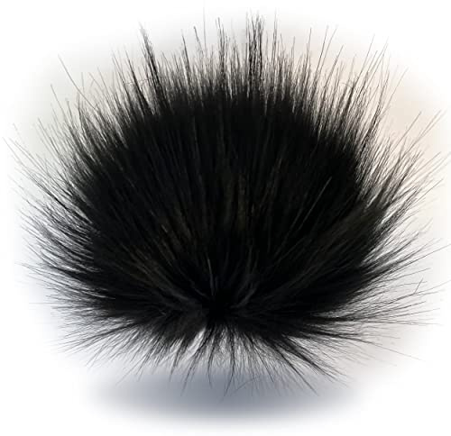 Wohnkult 15-17 cm Kunstfell Bommel Pelzbommel Fellbommel Pompon mit Faden für Mützen Anhänger Dekoration | 16 Farben (Schwarz)