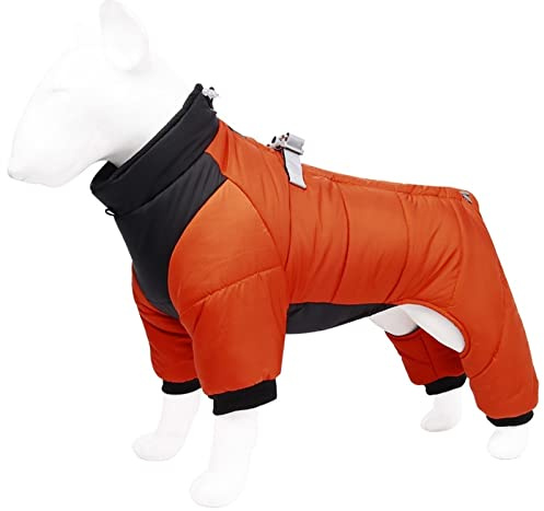 Warmer Fleece Hundemantel mit Beinen und Geschirr Winter Dicke Hundejacke wasserdichte Haustierkleidung für Kleine Mittlere Große Hunde (Farbe : Orange, Größe : M)