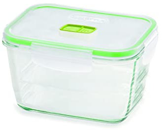 GIO'STYLE Recipiente para alimentos de cristal – 0,8 l alto – Cierre hermético – Rectangular – Fabricado en Italia – Apto para frigorífico, congelador, microondas – Línea 2 en 1 Cristal