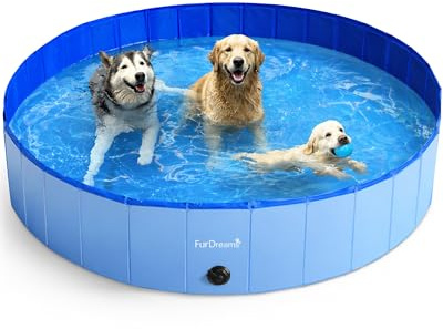 Furdreams Vikbar simbassäng för husdjur, hundbadkar i hårdplast, bärbar multifunktionell utomhus-PVC halkfri barnpool, njut av sommarglansen i din trädgård, för barn, katter, valpar (extra stor)