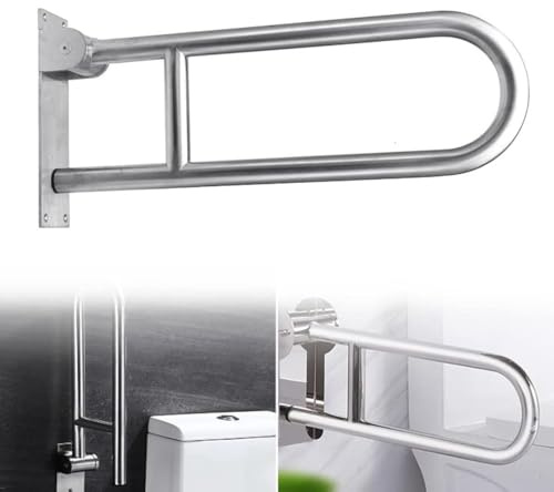 Toilet Grab Bar Bathroom Safety Handrail Wall Mounted Toilet Support Durable Bathroom Aid Assist Rail for Disabled Elderly Pregnant Woman Load up to 220kg(440 lbs) (Foldable)