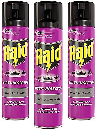 Raid ® Spray Insecticida - Aerosol Multi-Insectos, para todo tipo de insectos, Eficacia inmediata. Packs de 3 Unidades x 400ml
